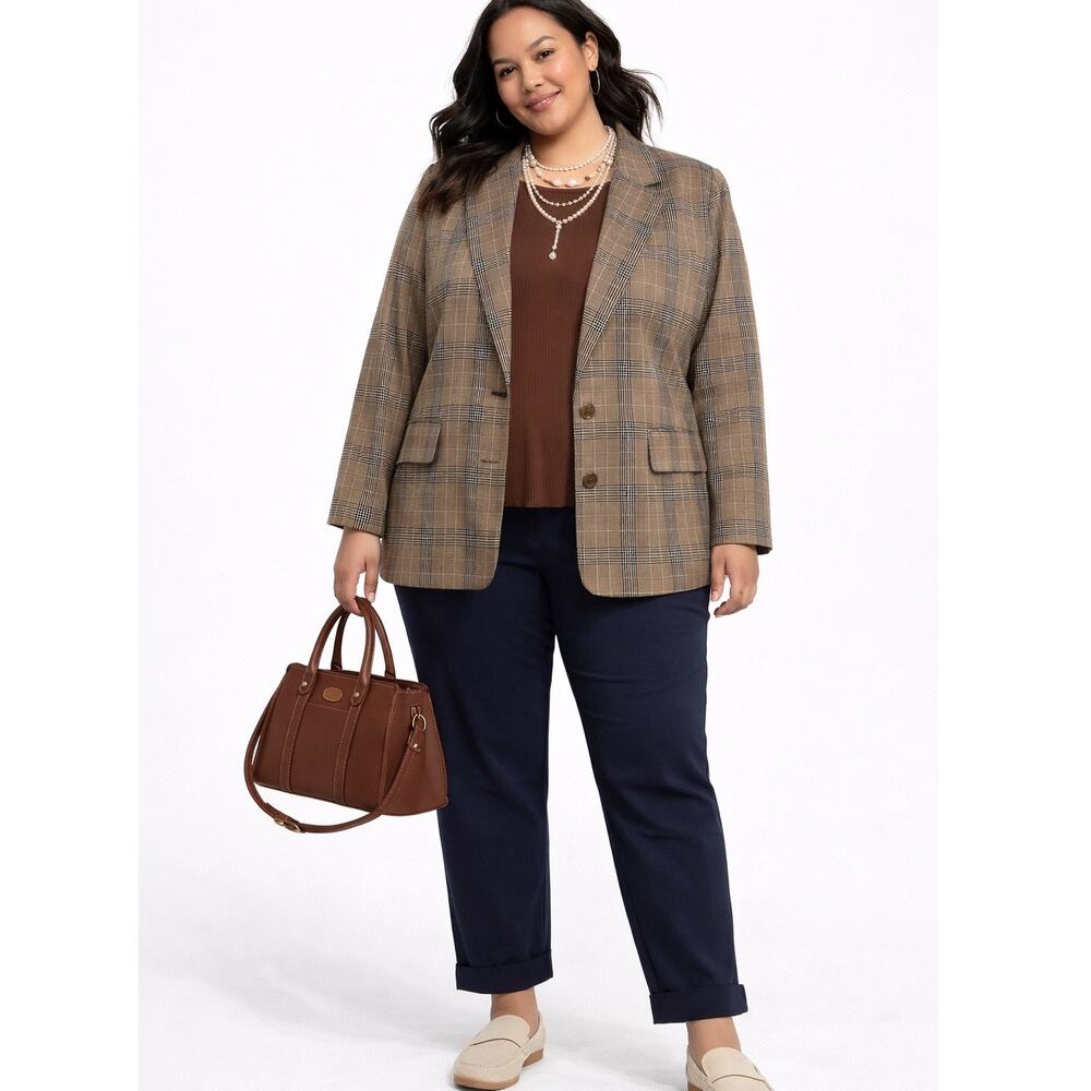 Old Navy Tan Heritage Plaid Print Relaxed Unlined Blazer-NWT 3X Academia